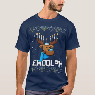 T-shirt Jewdolph Reindeer Hanoukka Menorah Noël laid