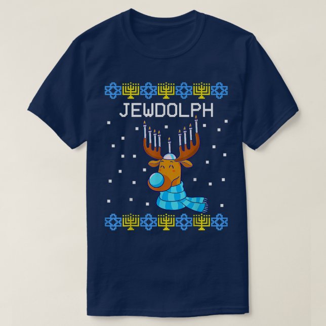 T-shirt Jewdolph Ugly Hanoukka Sweater Reindeer Menorah Ch (Design devant)