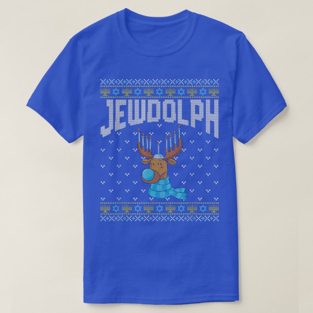 T-shirt Jewdolph Ugly Hanoukka Sweater Reindeer Menorah Ch (Design devant)