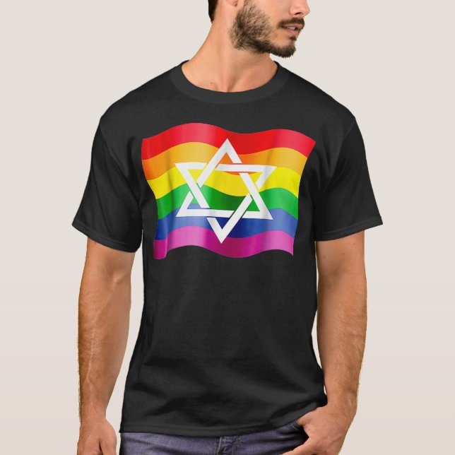 T-shirt Jewish Gay Pride Wavy Flag with a Star of David  (Devant)