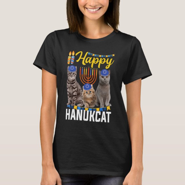 T-shirt Jewish Hanukkah Ca Happy Hanukcat (Devant)