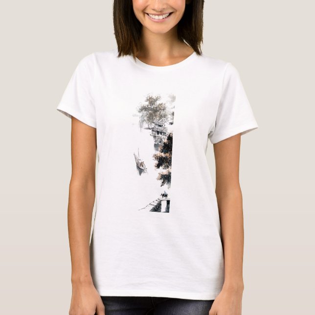 T-shirt Jiangnan Pittoresque Chine peinture de pinceau pay (Devant)