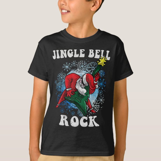 T-shirt Jingle Bell Rock Père Noël Jouer Guitare Noël Fu (Devant)