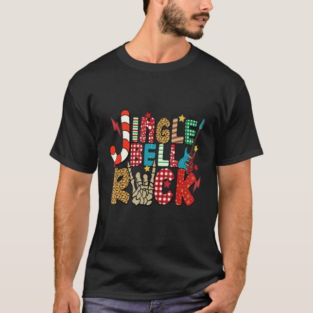 T-shirt Jingle Bell Rock Skeleton Hands Electric Guitar Ro (Devant)