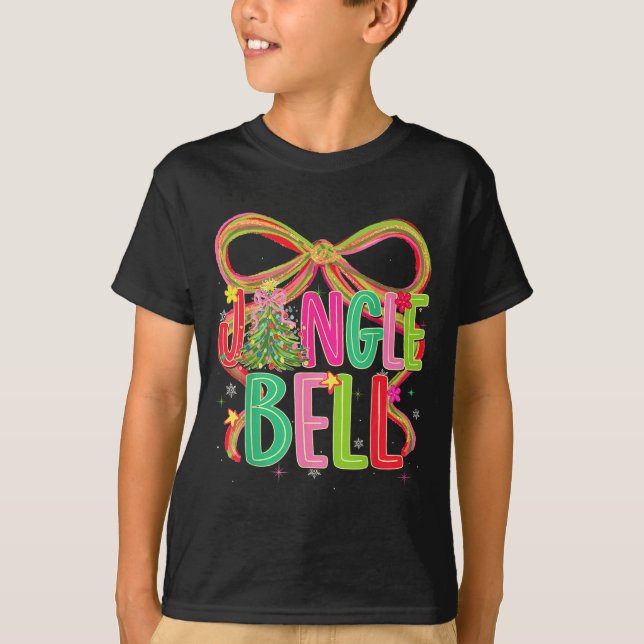 T-shirt Jingle Bells Coquette Bow Merry Christmas Tree Gir (Devant)