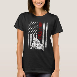 T-shirt Jiu Jitsu Drapeau Américain en Détresse USA Patrio