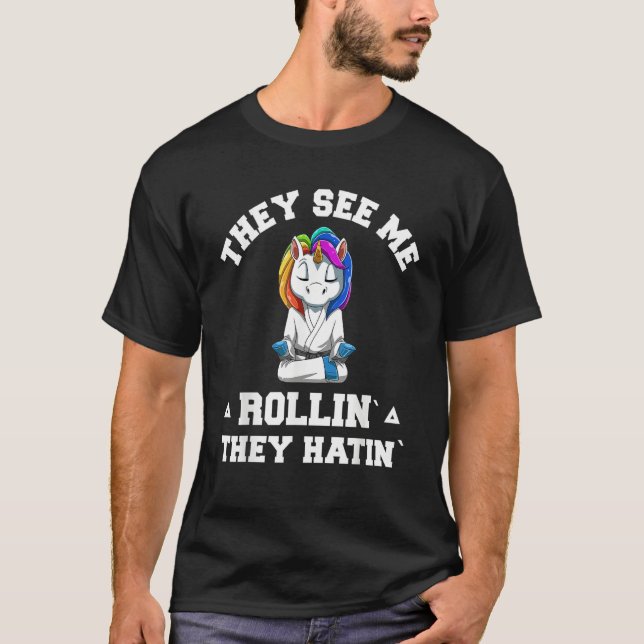 T-shirt Jiu Jitsu Rollin   BJJ Grappling Unicorn (Devant)