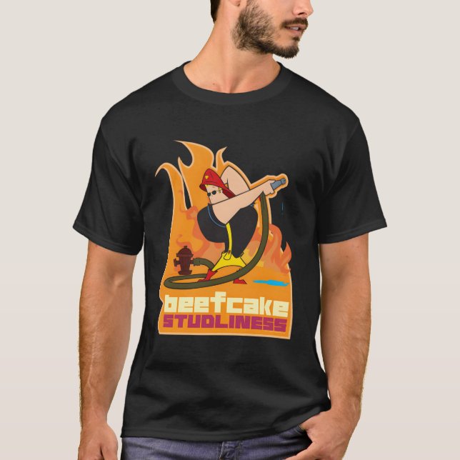 T-shirt Johnny Bravo Beefcake Studliness Pompier (Devant)