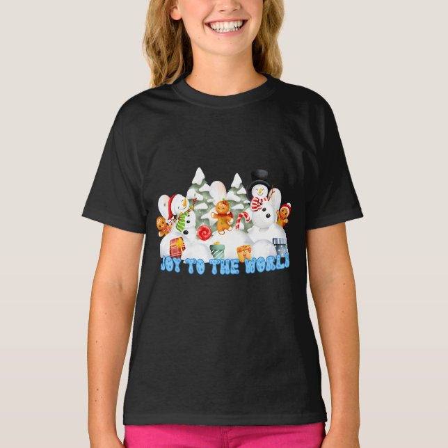 T-shirt Joie Au Monde Snowman De Noël (Devant)