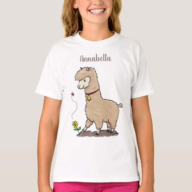 T-shirt Joli alpaga joyeux avec dessin animé de papillon (Devant)