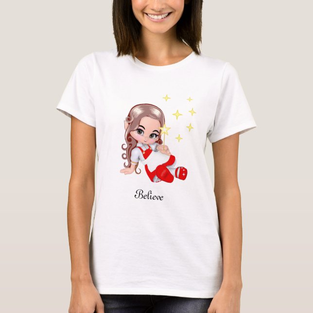 T-shirt Joli ange de fée habillé en rouge & étoiles (Devant)