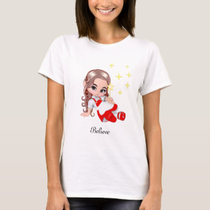 T-shirt Joli ange fée habillé de rouge et d'étoiles