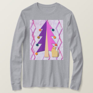 T-shirt Joli arbre de Noël rétro et art de chat sur un T-S