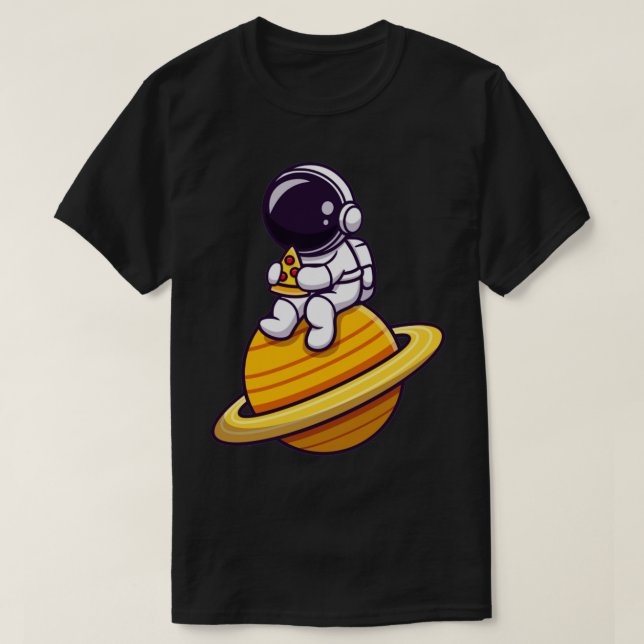 T-shirt Joli astronaute mangeant une pizza sur la planète (Design devant)