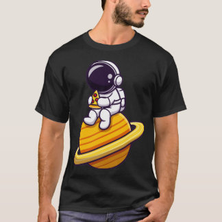 T-shirt Joli astronaute mangeant une pizza sur la planète