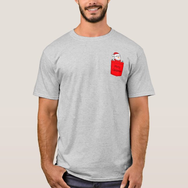 T-shirt Joli bonhomme de neige en poche rouge Noël (Devant)