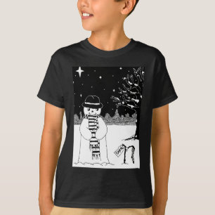 T-shirt joli bonhomme de neige souriant scène de neige pou