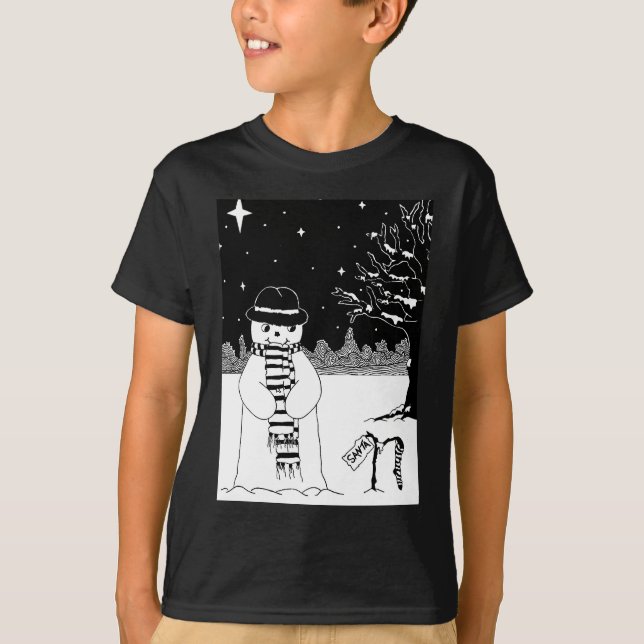 T-shirt joli bonhomme de neige souriant scène de neige pou (Devant)
