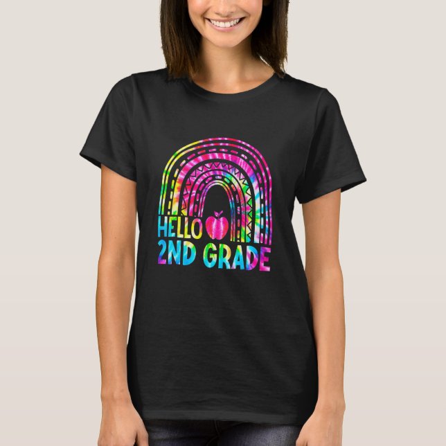 T-shirt Joli Bonjour 2e Année Tete Dye Rainbow Retour À L' (Devant)