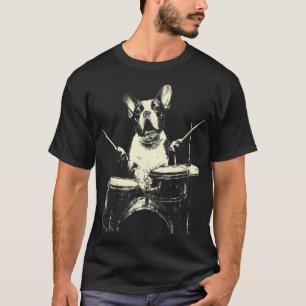 T-shirt Joli Boston Terrier Jouant de la Batterie Chien de