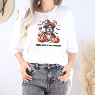 T-shirt Joli bouledogue français Halloween Candy Sorcière