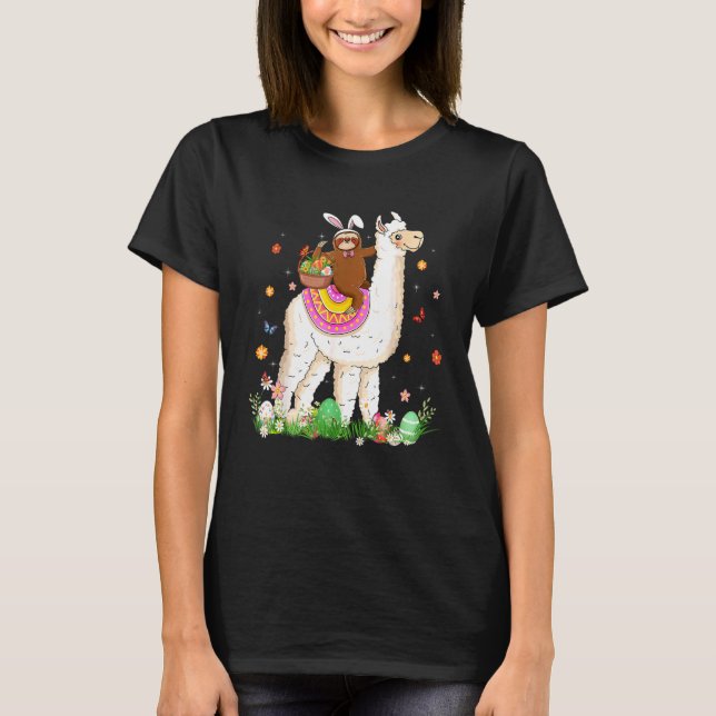 T-shirt Joli Bunny Sloth Riding Llama Oeufs Panier Happy E (Devant)