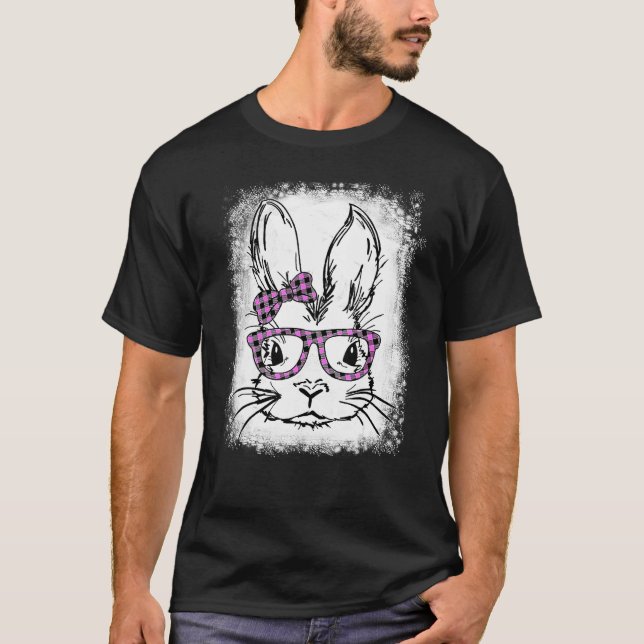 T-shirt Joli Bunny Visage Buffalo rose Lunettes Plaid Happ (Devant)