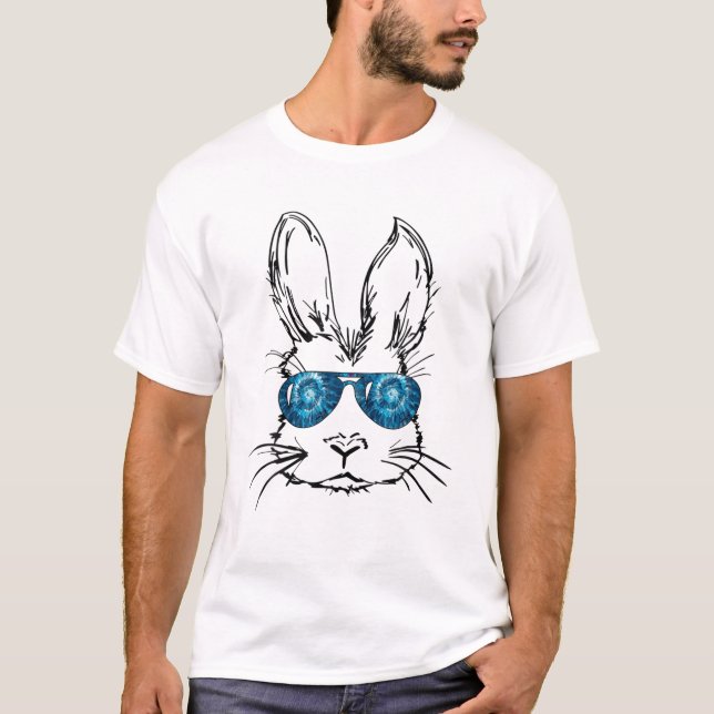 T-shirt Joli Bunny Visage Lunettes de soleil Tie Dye Pâque (Devant)