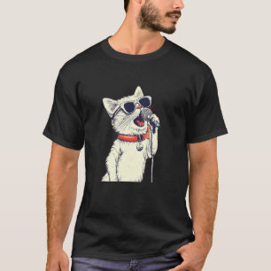 T-shirt Joli Chat Blanc avec Micro Karaoké pour Comédie De