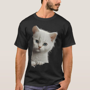 T-shirt Joli Chat Blanc Déchiré Tissu 1