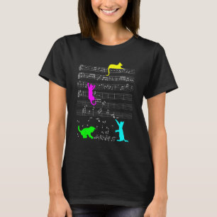 T-shirt Joli Chat Chaton Notes de Musique Coloré Clé de Mu