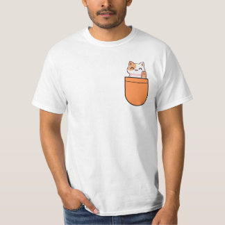 T-shirt Joli Chat dans une Poche Orange