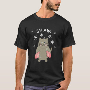 T-shirt Joli chat d'hiver avec neige et mitaines Amusement