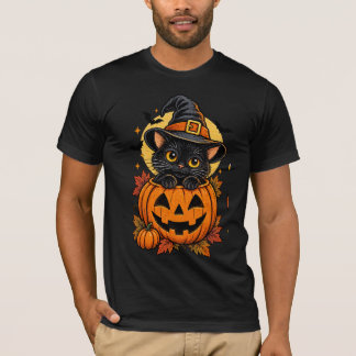 T-shirt Joli chat noir dans citrouille Jack O Lantern Hall