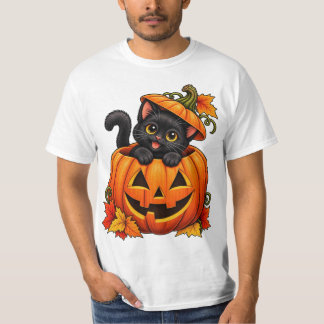 T-shirt Joli Chat Noir dans une Citrouille Halloween Saiso