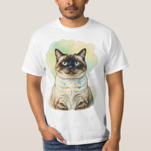 T-shirt Joli Chat Siamois Yeux Bleus Aquarelle Art pour An