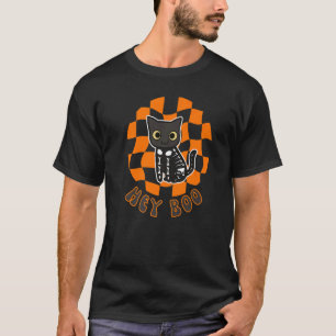T-shirt Joli chat squelette Halloween damier friandise ou