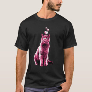 T-shirt Joli chat vintage avec coeurs rétro rose 1