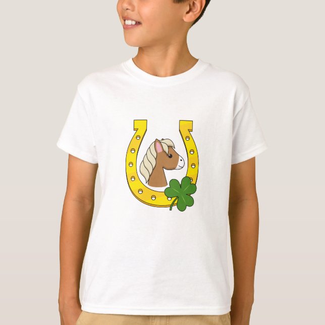 T-shirt Joli Cheval Brown avec Chaussure de Cheval d'Or, S (Devant)