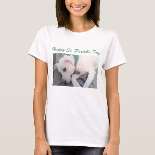 T-shirt Joli Chien Blanc Paresseux Portant une Écharpe Ver