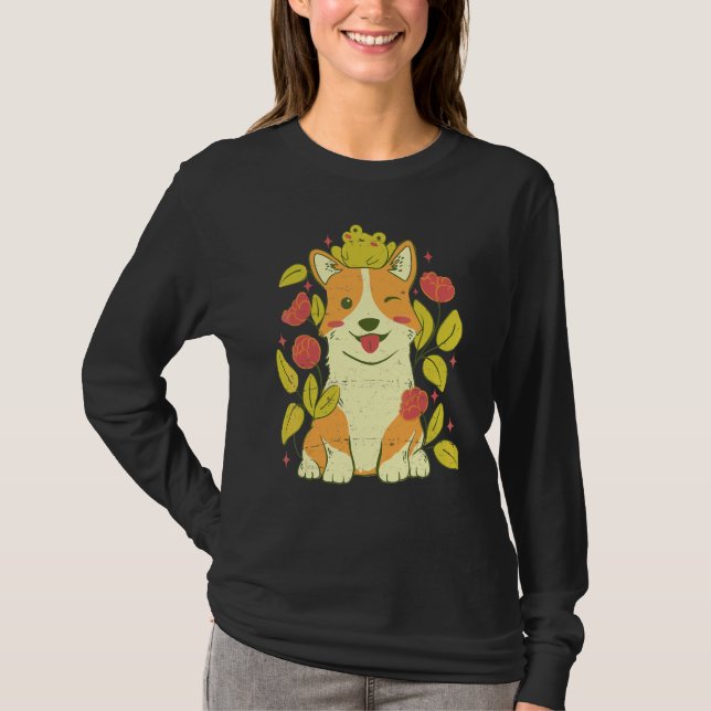 T-shirt Joli chien Corgi et grenouille (Devant)