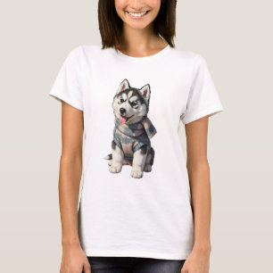 T-shirt Joli chiot husky en tricot d'hiver