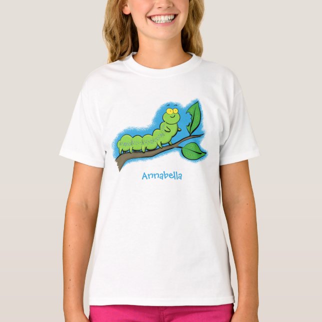 T-shirt Joli dessin animé de chenille verte mignonne (Devant)