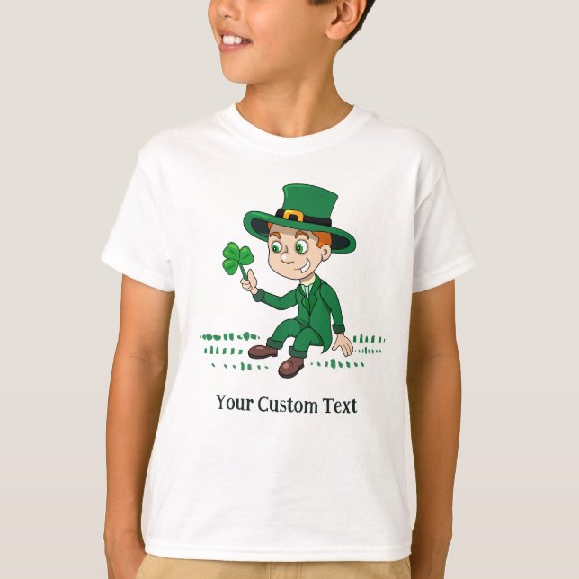 T-shirt Joli dessin animé leprechaun avec shamrock et arc- (Devant)