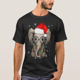 T-shirt Joli éléphant de Noël Lumière Santa Hat Eleph