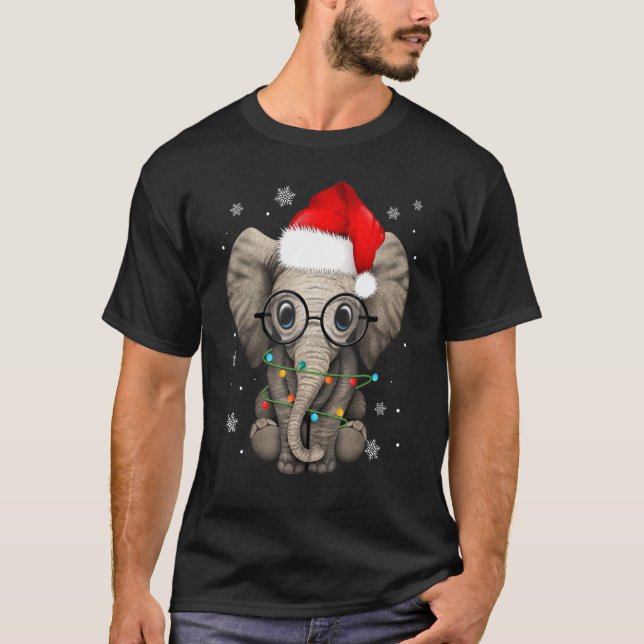 T-shirt Joli éléphant de Noël Lumière Santa Hat Eleph (Devant)
