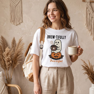 T-shirt Joli Fantôme Buvant du Café Halloween
