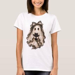 T-shirt Joli Fantôme Coquette Avec Chat Halloween