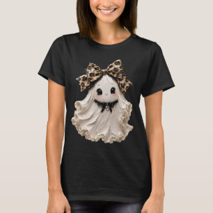 T-shirt Joli Fantôme Coquette Halloween Nœud Léopard