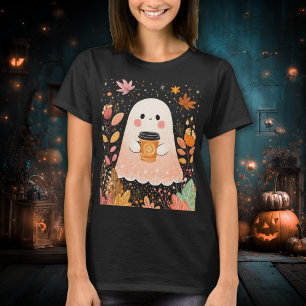 T-shirt Joli Fantôme d'Automne avec Café à la Citrouille –